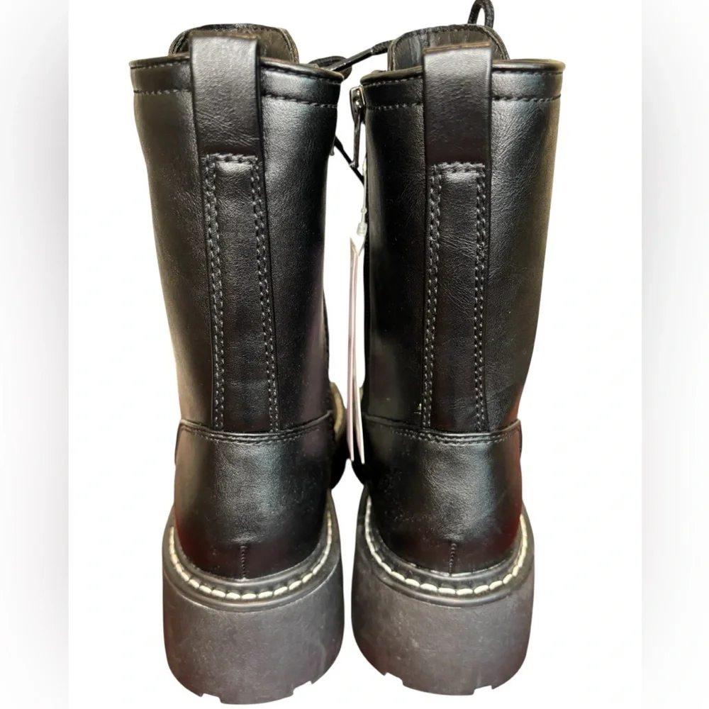 NWT Wild Fable Black Lace-Up Side Zip Platform Boots, Size 6.5 - Picture 2 of 11